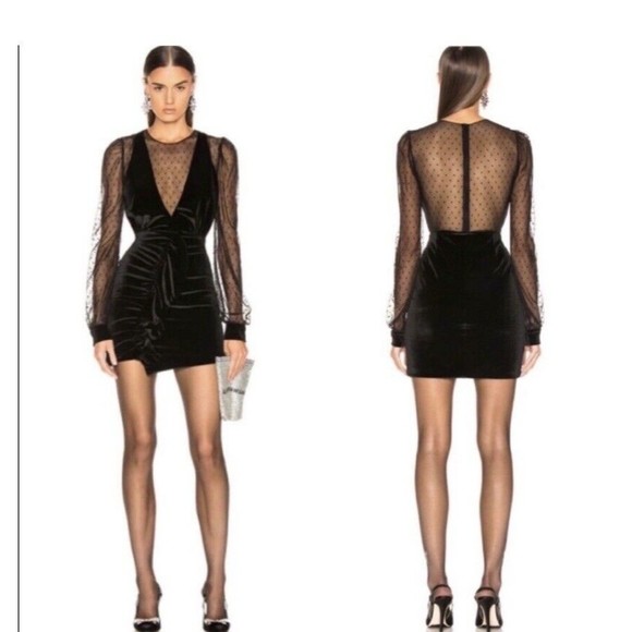 PATBO NEW Velvet And Tulle Mini Dress In Black Size US 6